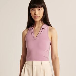 NWT Abercrombie & Fitch Pink Sleeveless Cropped Polo Top Sz Small